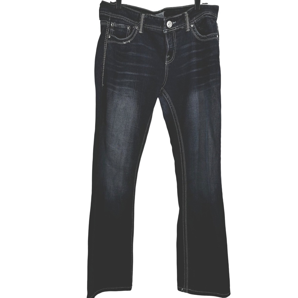 Daytrip Virgo Bootcut Jeans Women 32L Dark Wash Rhinestone Contrast Stitch Denim
